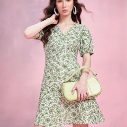 DressBerry Floral Print Puff Sleeve A-Line Mini Dress-image-64