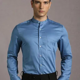 Louis Philippe Slim Fit Band Collar Long Sleeves Pure Cotton Formal Shirt-picture-26