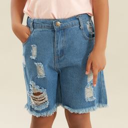 Kookie Kids Denim Mid Thigh Washed Short - Blue-image-61