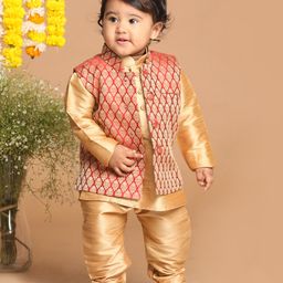 Vastramay Sleeveless Damask Motif Detail Nehru Jacket - Maroon-image-14