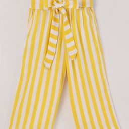 CrayonFlakes Back Elasticated & Front Tie Up Striped Palazzo - Yellow-image-80
