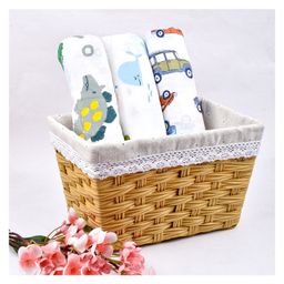 Moms Home Organic Cotton Supersoft Baby Muslin Swaddle Car Printed Pack of 3 - White-image-101