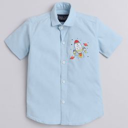 Polka Tots Half Sleeve Rocket Printed Shirt - Sky Blue-image-68