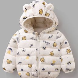 Kookie Kids Full Sleeves Padded Winter Jacket Duck Print- White-image-43