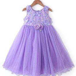 Babyhug Sleeveless Embroidered Yoke with Corsage Party Frock - Purple-image-29