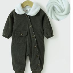Kookie Kids Full Sleeves Full Sleeves Collar Neck Winterwear Romper With Solid Colour - Olive Green-picture-0