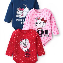 Babyhug Disney Cotton Knit Full Sleeves 101 Dalmatians Graphic Onesies Pack of 3 - Red Blue & Pink-image-38