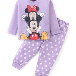 Babyhug Disney Single Jersey Knit Full Sleeves Night Suit with Minnie and Mickey Mouse Graphics - Purple-image-33
