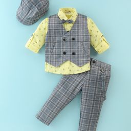 Dapper Dudes Full Sleeves Checked 3 Piece Party Suit - Lemon Yellow-picture-16
