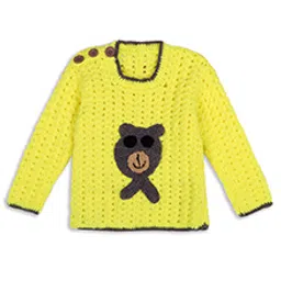 Windrop Solutions Full Sleeves Animal Embroidered Crocheted Sweater - Yellow-picture-1