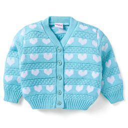 Babyhug Knit Full Sleeves Front OpenSweater with Herat Design - Light Blue-image-102