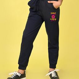 NUSYL Cotton Blend Full Length Donut Ever Forget Text Printed Joggers - Navy Blue-image-47