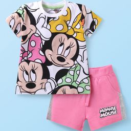 Babyhug Disney Single Jersey Knit Half Sleeves T-Shirt & Shorts Set with Minnie Mouse Graphics - Pink-image-116