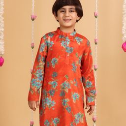 MASTARANG Full Sleeves Floral Printed Kurta - Orange-image-59