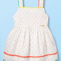 ToffyHouse Cotton Woven Sleeveless Frock with Lace Detailing & Design - White-image-53