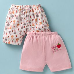 Ben Benny 100% Cotton Knit Above Knee Length Shorts with Bunny Carrot & Strawberry Print Pack of 2 - Pink & White-image-16