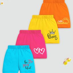 Trampoline Cotton Blend Pack Of 4 Hello Sunshine & Hearts Printed Shorts - Multi Colour-image-18