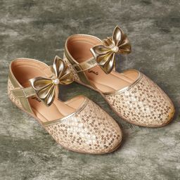 boyz n galz Bow Applique Detailed Sequins Embellished Ballerinas - Golden-image-10
