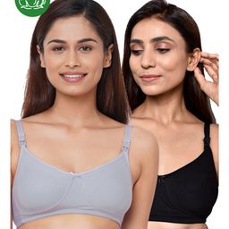 Inner Sense Organic Cotton Pack Of 2 Solid Antimicrobial Soft Feeding Bras - Multi Colour-image-64