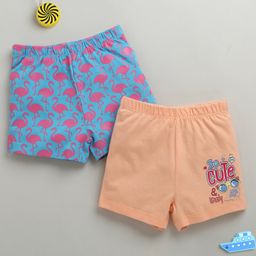 BUMZEE Cotton Knit Above Knee Length Flamingo Printed Shorts Pack of 2 - Peach & Blue-image-28