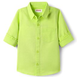 Babyhug Linen Woven Full Sleeves Solid Shirt - Lime Green-image-99