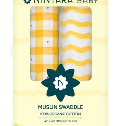 Nintara Baby Soft Extra Large Swaddle Pack of 2 - Sunny Waves - Yellow & White-image-40