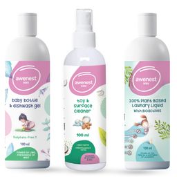 awenest Baby Travel Combo Kit - Natural Bottle Cleaning Liquid and Dishwash + Newborn Baby Laundry + Baby Toy and Surface Cleaner, Each pack of 100 ml | 100% Sulphate-free andPlant-based-image-91