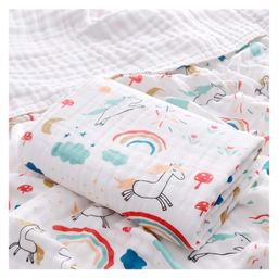 Kassy Pop 100% Bamboo Cotton Baby Swaddle Wrap Cum Receiving Blanket, 125x100 cm - Rainbow Print-image-9