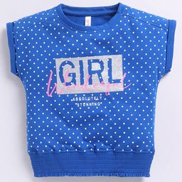 giniekids Cotton Sleeveless Polka Dots & Girl Text Printed Top - Paris Blue-image-59