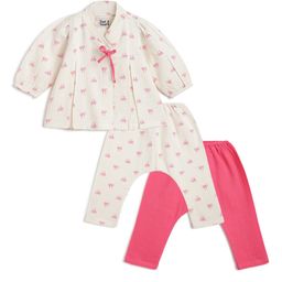 Tiber Taber 100% Cotton Full Puffed Sleeves Bow Printed & Applique Detailed Jhabla & Pants Set - White-picture-19