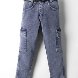 Rikidoos Denim Woven Washed Jeans With Belt - Blue-image-76