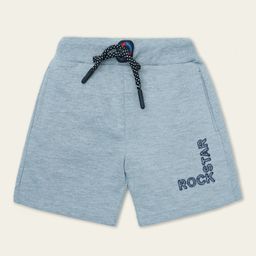 Nino Togs Cotton Looper Knit Rockstar Text Embroidered Shorts - Grey-image-49