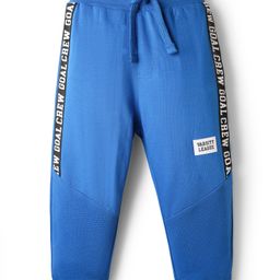 Babyhug French Terry Knit Full Length Cut & Sew Lounge Pant with Text Print - Blue-picture-16