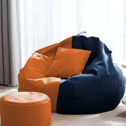 AARIJ MART 3-Pcs Navy Blue & Orange-Colored Bean Bag With Footrest & Cushion-image-59