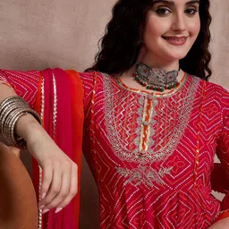 Sangria Bandhani Printed With Mirror Work Embroidered Kurta With Trousers & Dupatta image 5
