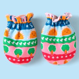 Babyhug Interlock Knit Printed Cap Mittens & Booties - Multicolor image 4