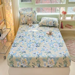 JC HOME Beige & Blue Floral Pure Cotton 220 TC Single Bedsheet Set 1.20 m x 2 m-image-62