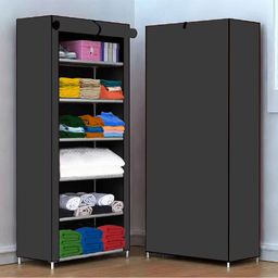furnbolo 6 Shelf Foldable Collapsible Wardrobe Storage Organizer Almirah Cloth Rack Micro Fiber Collapsible Wardrobe-picture-44
