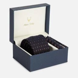 Allen Solly Navy & Red Embroidered Tie with Pocket Square-picture-24