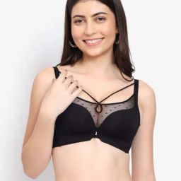 PARKHA Black Self Pattern Push-up Bra-image-7