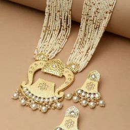 Panash Gold Plated Stone Studded & Pearl Beaded Jewellery Set-26