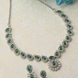 Panash Rhodium Plated American Diamond Studded Jewellery Set-42