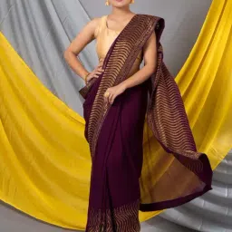 MAHALASA Maroon & Brown Embellished Saree With Unstitched Blouse-image-42