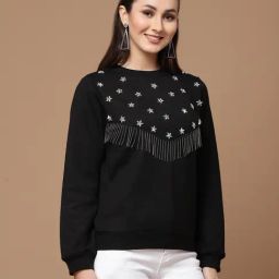 KASSUALLY Black Fleece Embellished Sweatshirt-56