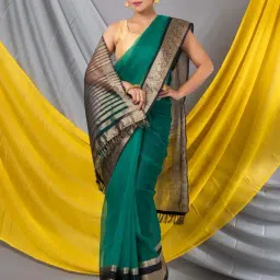 MAHALASA Green & Brown Embellished Saree With Unstitched Blouse-image-42