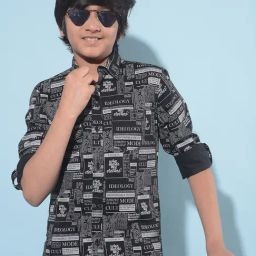 Crimsoune Club Kids Black Printed Full Sleeves Shirt-image-93
