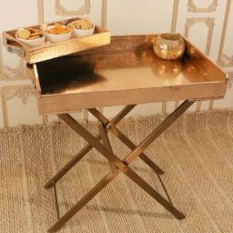 Casagold Rose Gold Pu Leather Foldable Tray Table With Metal Stand & Small Tray-27