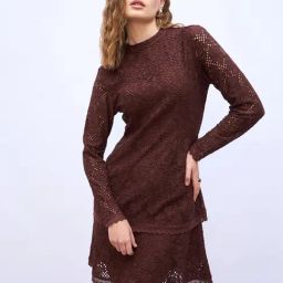 Styli Brown Self A Line Dress-image-62