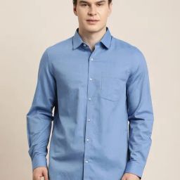 Turtle Blue Cotton Slim Fit Self Design Shirt-image-37