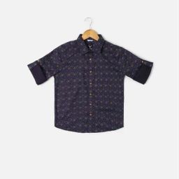 Allen Solly Boys Navy Printed Full Sleeves Shirt-image-7